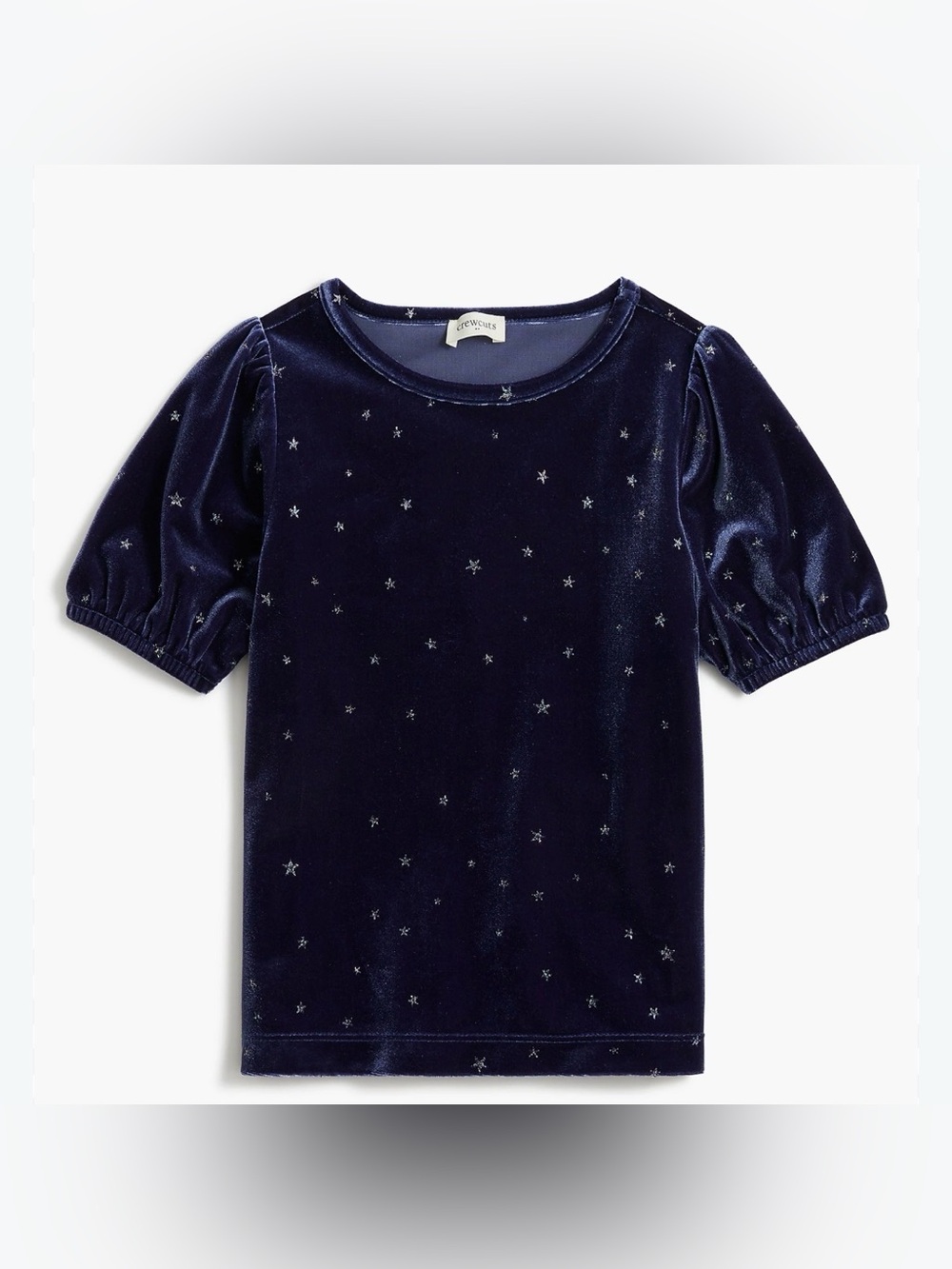 J crew Crewcuts Navy Velvet Star Puff Sleeve Tee